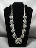 Museum Vintage Navajo Native American Jewelry jewelry 1960's Green Turquoise Silv Er Squqsh Blossom Necklace Old-Nativo Arts