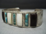 Museum Vintage Navajo Native American Jewelry jewelry Green Turquoise Heishi Sterling Silver Bracelet Old-Nativo Arts
