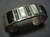 Museum Vintage Navajo Native American Jewelry jewelry Green Turquoise Heishi Sterling Silver Bracelet Old-Nativo Arts