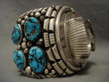 Museum Vintage Navajo Native American Jewelry jewelry Leo Nez revolving Medlallion Turquoise Bracelet-Nativo Arts