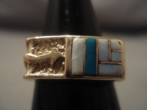 Museum Vintage Navajo Native American Jewelry jewelry Solid 14k Gold Arrow Opal Turquoise Ring Old-Nativo Arts