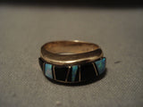 Museum Vintage Navajo Native American Jewelry jewelry Solid 14k Gold Opal And Onyx Ring Old-Nativo Arts