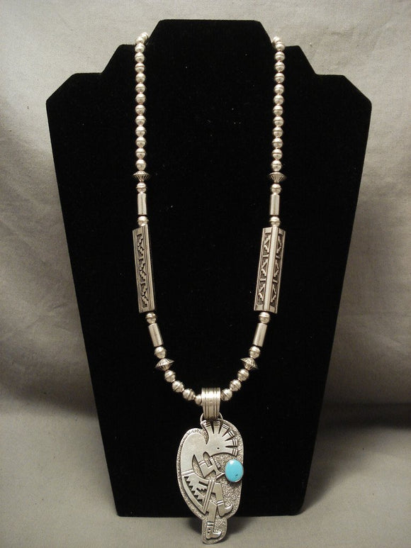 Museum Vintage Navajo Native American Jewelry jewelry 'Triangular Bead' Dancing Kokopelli Turquoise Necklace-Nativo Arts