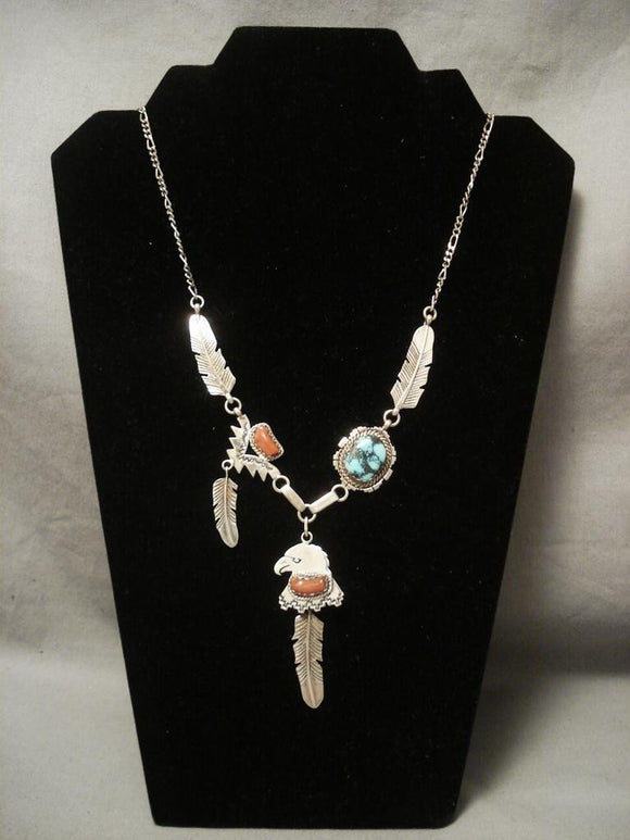 Museum Vintage Navajo Native American Jewelry jewelry Wil Manning blue Warrior Turquoise Necklace-Nativo Arts