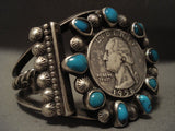 Museum Vintage Navajo 'Natural Bisbee Turquoise' Coin Native American Jewelry Silver Bracelet-Nativo Arts