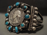 Museum Vintage Navajo 'Natural Bisbee Turquoise' Coin Native American Jewelry Silver Bracelet-Nativo Arts