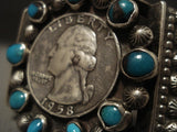 Museum Vintage Navajo 'Natural Bisbee Turquoise' Coin Native American Jewelry Silver Bracelet-Nativo Arts