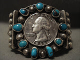 Museum Vintage Navajo 'Natural Bisbee Turquoise' Coin Native American Jewelry Silver Bracelet-Nativo Arts