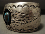 Museum Vintage Navajo 'Natural Domed Bisbee Turquoise' Native American Jewelry Silver Bracelet Old-Nativo Arts