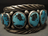 Museum Vintage Navajo 'Natural Domed Turquoise' Native American Jewelry Silver Bracelet Old-Nativo Arts