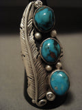 Museum Vintage Navajo Natural Pilot Mntn Turquoise Native American Jewelry Silver Leaf Ring Old-Nativo Arts