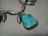 Museum Vintage Navajo Old Blue Gem Turquoise Native American Jewelry Silver Necklace-Nativo Arts