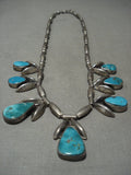 Museum Vintage Navajo Old Blue Gem Turquoise Native American Jewelry Silver Necklace-Nativo Arts