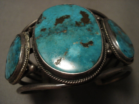 Museum Vintage Navajo Old Kingman Turquoise Vintage Native American Jewelry Silver Bracelet-Nativo Arts
