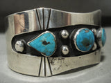 Museum Vintage Navajo Old Morenci Turquoise Native American Jewelry Silver Channeled Bracelet-Nativo Arts
