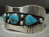 Museum Vintage Navajo Old Morenci Turquoise Native American Jewelry Silver Channeled Bracelet-Nativo Arts