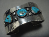 Museum Vintage Navajo Old Morenci Turquoise Native American Jewelry Silver Channeled Bracelet-Nativo Arts