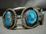 Museum Vintage Navajo Old Persin/ Morenci Turquoise Native American Jewelry Silver Leaf Bracelet Old-Nativo Arts
