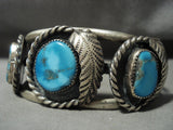 Museum Vintage Navajo Old Persin/ Morenci Turquoise Native American Jewelry Silver Leaf Bracelet Old-Nativo Arts