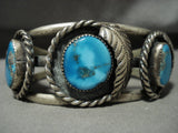 Museum Vintage Navajo Old Persin/ Morenci Turquoise Native American Jewelry Silver Leaf Bracelet Old-Nativo Arts