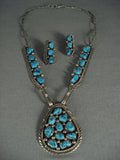 Museum Vintage Navajo 'Old Sleeping Beauty Turquoise' Native American Jewelry Silver Necklace-Nativo Arts