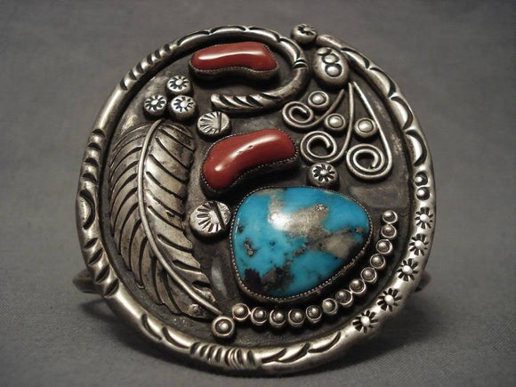 Museum Vintage Navajo Persian Turquoise Native American Jewelry Silver Coral Bracelet-Nativo Arts
