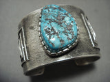 Museum Vintage Navajo Persin Turquoise Tufa Geometric Native American Jewelry Silver Bracelet-Nativo Arts