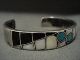 Museum Vintage Navajo 'Piano Key' Snake Eye Turquoise Native American Jewelry Silver Bracelet-Nativo Arts