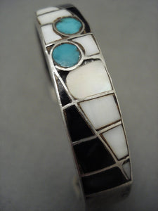 Museum Vintage Navajo 'Piano Key' Snake Eye Turquoise Native American Jewelry Silver Bracelet-Nativo Arts