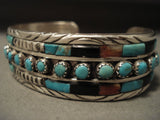 Museum Vintage Navajo 'Plethora Of Stones' Turquoise Native American Jewelry Silver Bracelet-Nativo Arts