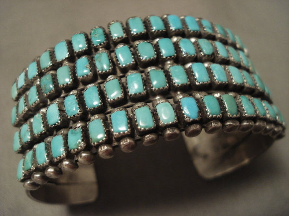 Museum Vintage Navajo 'Rectangled Turquoise' Native American Jewelry Silver Bracelet-Nativo Arts