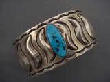 Museum Vintage Navajo 'Repoussed Galore' Turquoise Native American Jewelry Silver Bracelet-Nativo Arts
