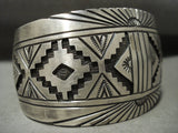 Museum Vintage Navajo 'Rug Design' Wide Native American Jewelry Silver Bracelet-Nativo Arts