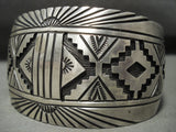 Museum Vintage Navajo 'Rug Design' Wide Native American Jewelry Silver Bracelet-Nativo Arts