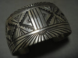 Museum Vintage Navajo 'Rug Design' Wide Native American Jewelry Silver Bracelet-Nativo Arts