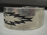 Museum Vintage Navajo 'Side Geometric Rug' Hand Wrought Native American Jewelry Silver Bracelet Old-Nativo Arts