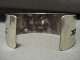 Museum Vintage Navajo 'Side Geometric Rug' Hand Wrought Native American Jewelry Silver Bracelet Old-Nativo Arts