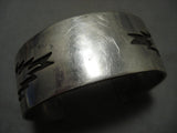 Museum Vintage Navajo 'Side Geometric Rug' Hand Wrought Native American Jewelry Silver Bracelet Old-Nativo Arts