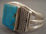 Museum Vintage Navajo 'Squared #8 Turquoise' Native American Jewelry Silver Bracelet-Nativo Arts