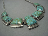 Museum Vintage Navajo Squared Green Turquoise Sterling Native American Jewelry Silver Necklace Old-Nativo Arts