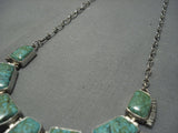 Museum Vintage Navajo Squared Green Turquoise Sterling Native American Jewelry Silver Necklace Old-Nativo Arts