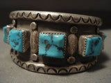 Museum Vintage Navajo 'Squared Natural Turquoise' Native American Jewelry Silver Bracelet-Nativo Arts