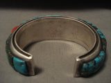 Museum Vintage Navajo 'Squared Turquoise' Coral Native American Jewelry Silver Bracelet Loloma Style-Nativo Arts