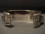 Museum Vintage Navajo 'Squared Turquoise' Native American Jewelry Silver Bracelet Old-Nativo Arts