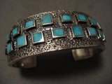 Museum Vintage Navajo 'Squared Turquoise' Native American Jewelry Silver Bracelet-Nativo Arts