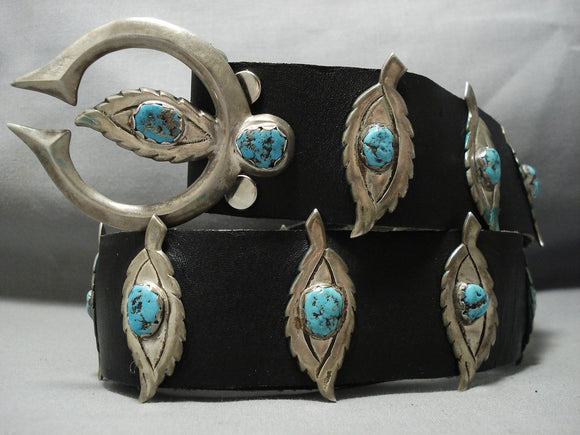 Museum Vintage Navajo Squash Blossom Turquoise Sterling Silver Concho Belt-Nativo Arts