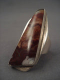 Museum Vintage Navajo Tall Volcanic Agate Native American Jewelry Silver Ring-Nativo Arts