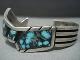 Museum Vintage Navajo Thick Heavy Blue Wind Turquoise Sterling Native American Jewelry Silver Bracelet-Nativo Arts