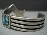Museum Vintage Navajo Thick Heavy Blue Wind Turquoise Sterling Native American Jewelry Silver Bracelet-Nativo Arts