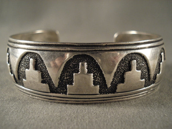 Museum Vintage Navajo Thomas Singer geometric Pueblo Native American Jewelry Silver Bracelet-Nativo Arts